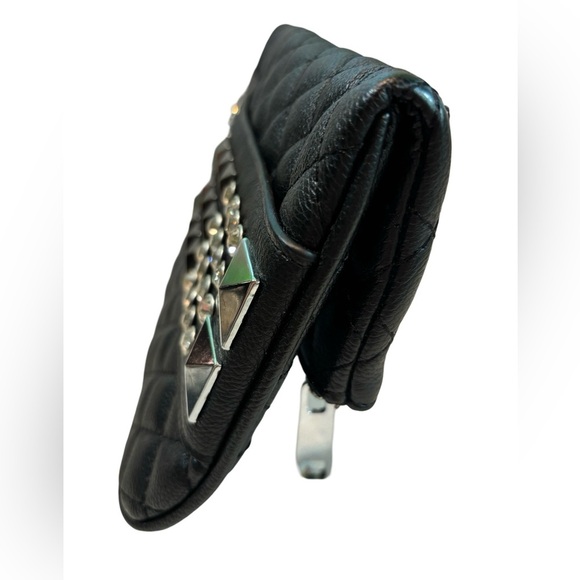 Lionel Quilted Fold Over Clutch with Studs and Rhinestones - Picture 4 of 7